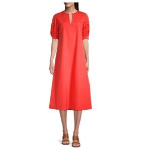 Lafayette 148 New York Miriam Persimmon Eyelet Puff Sleeve  Dress M
